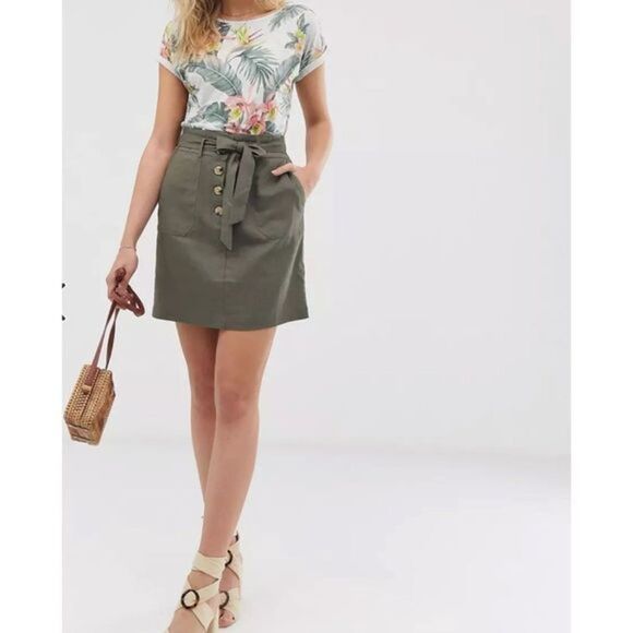 OASIS Linen Blend Buttoned Mini Skirt Sz2‎ - Picture 1 of 5